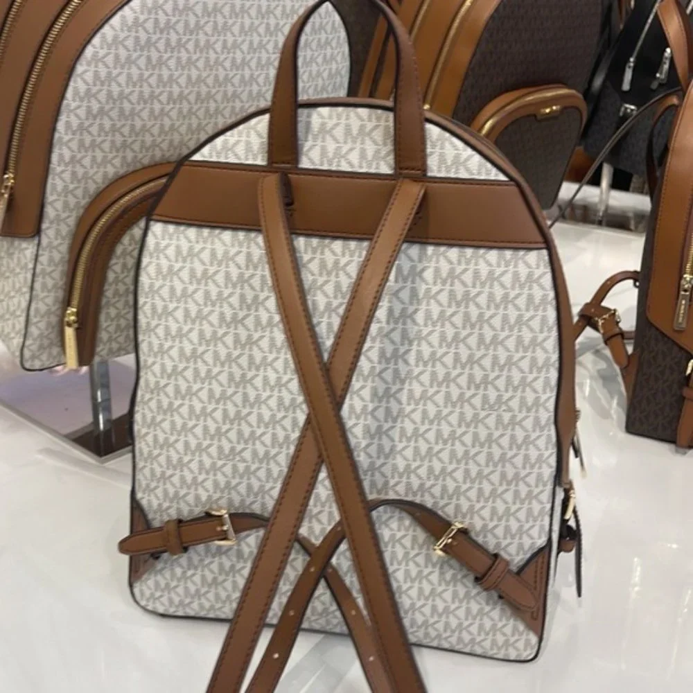 Michael Kors Jaycee Large Zip Pocket Backpack Vanilla